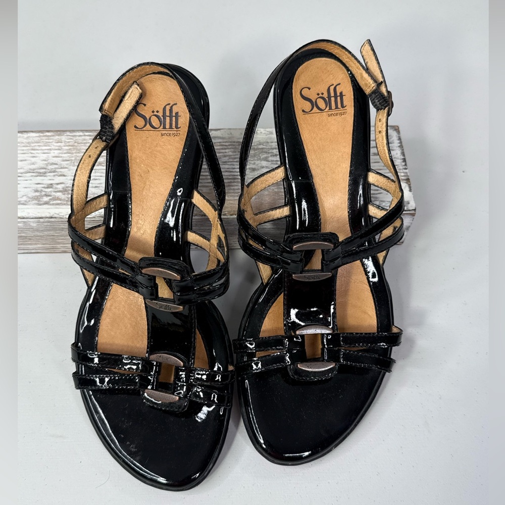 SOFFT Women's T-Strap Patent Leather Wedge Sandal Black-8 - Picture 3 of 6